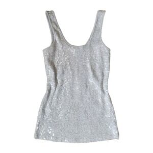 Express Sequin Cami Tank Gray Ribbed Sparkle Size Small Women's Layering